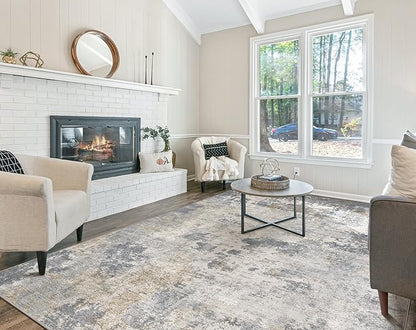 10x12 Area Rug Living Room Rugs - Washable Neutral Modern Abstract Soft Thin Large Rug Indoor Floor No Slip Rug Carpet for Bedroom Under Dining Table Home Office Decor - Blue Grey