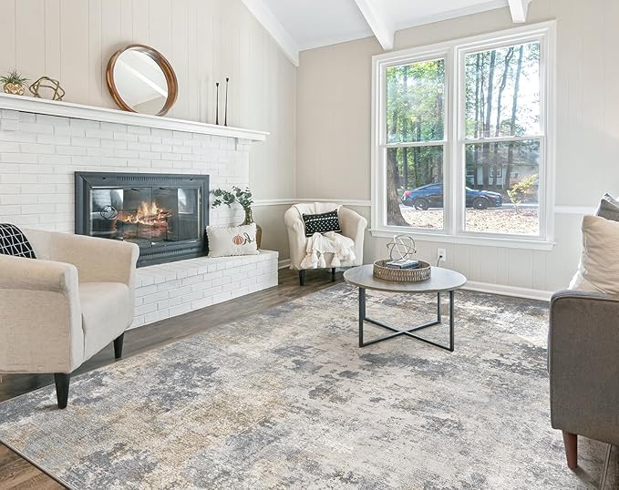 5x8 Area Rug Living Room Rugs - Washable Neutral Modern Abstract Soft Thin Large Rug Indoor Floor No Slip Rug Carpet for Bedroom Under Dining Table Home Office Decor - Blue Grey