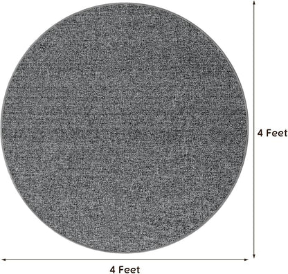 LBRO2M Easy Jute Solid Area Rug 4X4 Round Washable Rugs for Living Room Dining Room Bedroom Natural Jute Look Indoor Outdoor Rug Durable, Solid Non Shedding Eco Friendly (4X4 Black Gray)