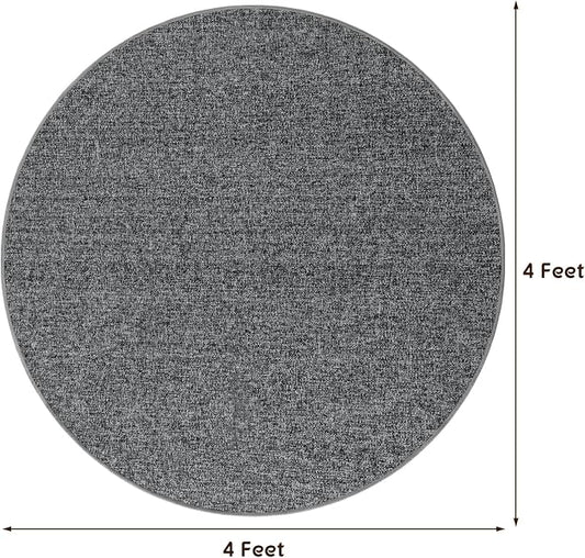 LBRO2M Easy Jute Solid Area Rug 4X4 Round Washable Rugs for Living Room Dining Room Bedroom Natural Jute Look Indoor Outdoor Rug Durable, Solid Non Shedding Eco Friendly (4X4 Black Gray)