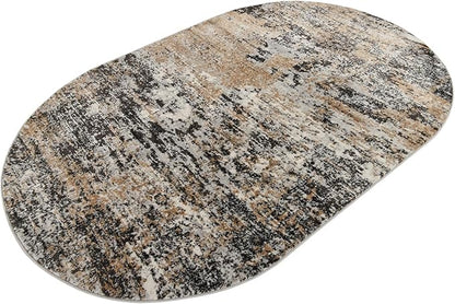 Rugs.com Leipzig Collection Rug – 5x8 Oval Beige Low-Pile Rug Perfect for Living Rooms, Large Dining Rooms, Open Floorplans