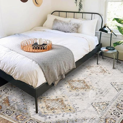 COMSLE Area Rug 4x6 Faux Wool Rugs for Kitchen, Boho Washable Throw Rugs Non-Slip Distressed Carpet Soft Accent Floor Rug for Bedroom, Living Room, Laundry Room (Khaki)