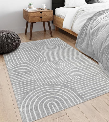Lahome Abstract Washable Rugs, Soft Area Rugs 4x6 Non-Slip Grey Rug for Bedroom Entryway, Ultra-Thin Living Room Rugs Modern Throw Carpet for Nursery Kitchen(4'x6',Gray)