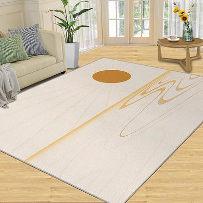Boho Sun Area Rugs 6x9ft, Minimalist Sunburst Fluffie Rugs for Living Room, Geometric Solar Nursery Rug with Under Rug Non Slip Tape for Bedroom Kids Room