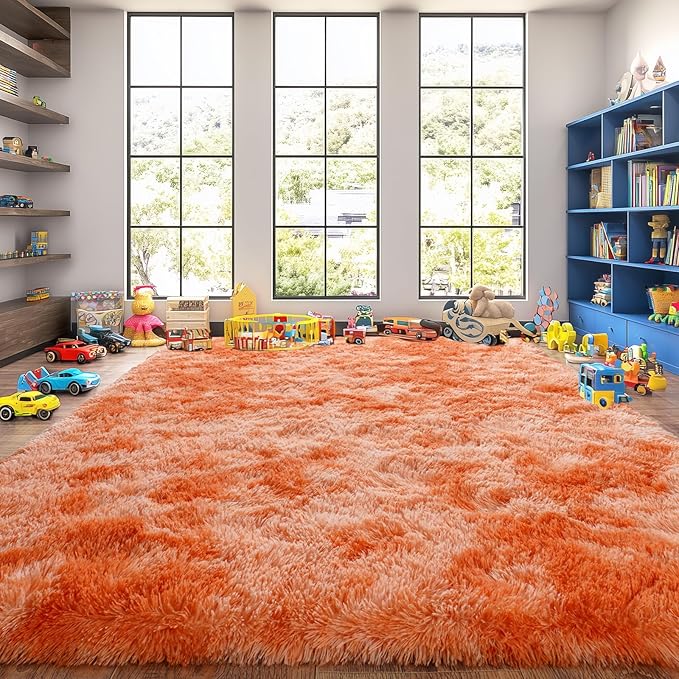 Upgrade Non-Slip Plush Rugs for Living Room, Soft Shaggy Carpets for Living Room, Fuzzy Rugs for Kids' Room, Perfect Decor for Modern Home Tie Dye Orange 5x7Feet