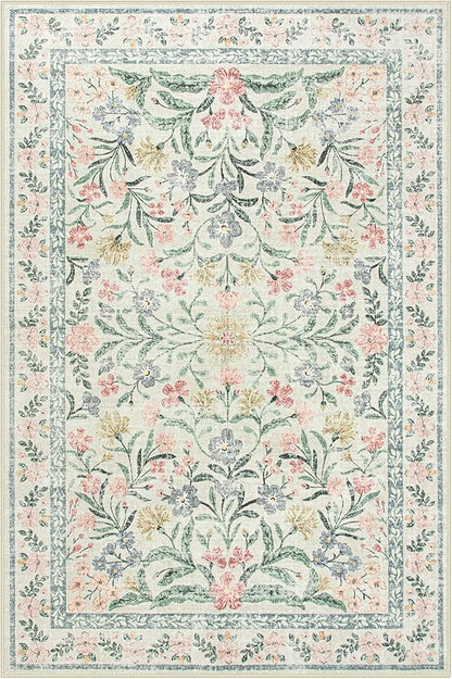 Lahome Boho Beige Rugs for Living Room 6x9, Washable Kids Rugs for Bedroom Girls, Farmhouse Soft Baby Carpet for Nursery, Non-Slip Carpet for Dining Room Playroom, Beige