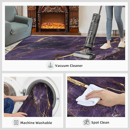 5x8 Abstract Marble Kids Rug - Purple-Marble Dining Room Rug, Luxury Stone Pattern Area Rugs Indoor Modern Rugs for Bedroom Hardwood Floors Teen Room