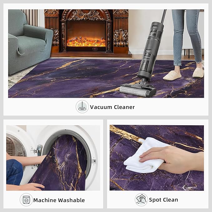 2x4 Abstract Marble Runner Rug for Hallway - Purple-Marble Kitchen Mat, Luxury Stone Pattern Kitchen Runner Rug Soft Non Slip Anti Fatigue for Laundry Room Indoor Hallways