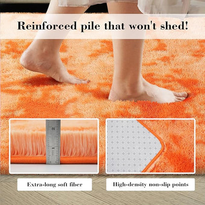 Mottling Orange Fluffy Rug Shaggy Area Rug, 6x9 Area Rugs for Girls Bedroom, Big Soft Shaggy Bedside Non-Slip Plush Dorm Nursery Kids Carpet Home Decor Aesthetic