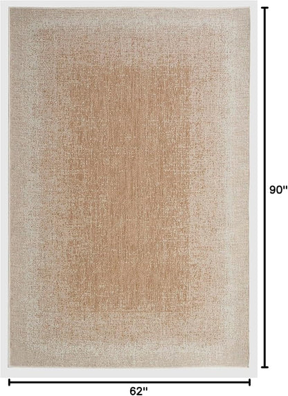 FH Home Outdoor Rug - Waterproof Easy to Clean Stain Resistant - Patio Indoor Outdoor Porch Deck Balcony Entryway - Ombre Modern - Dhruva - Beige - 5ft 2in x 7ft 6in