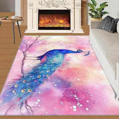 Peacock Rugs for Living Room - 5x7 Rug, Fantasy Peacock Area Rugs for Bedroom, Peafowl Rug, Girls Room Washable Carpet, Aesthetics Carpet - Peafowl Home Decor & Gifts