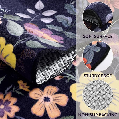 Lahome Floral Washable Rugs for Living Room, 5x7 Area Rugs Ultra-Thin Soft Rug, Non-Slip Bedroom Rug Stain Resistant Lightweight Boho Low-Pile Throw Carpet for ‎Dining Room Office (5x7ft,Purple)
