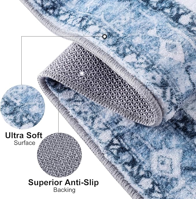 COMSLE Boho Runner Rug, 2' x 8' Washable Area Rugs for Hallway Faux Wool Small Kitchen Distressed Throw Rug Non-Slip Laundry Room Carpet Runner for Entryway Indoor Door Mat Bedroom