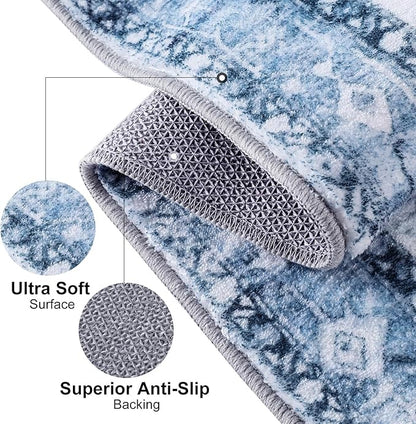 COMSLE Boho Runner Rug, 2' x 8' Washable Area Rugs for Hallway Faux Wool Small Kitchen Distressed Throw Rug Non-Slip Laundry Room Carpet Runner for Entryway Indoor Door Mat Bedroom