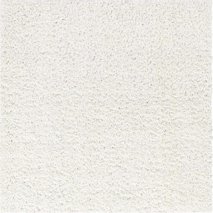Unique Loom Davos Shag Collection Area Rug - Solid (5' 3" Square, White/ Ivory)