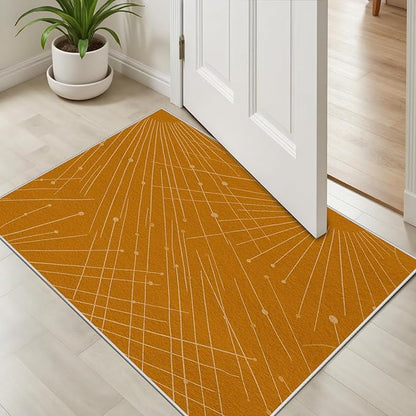 Modern Washable Area Rug 3x5, Boho Minimalist Non-Slip Rugs, Abstract Striped Soft Carpet for Living Room Bedroom Nursery Room Home Decor Office, Pet Friendly, Orange Beige