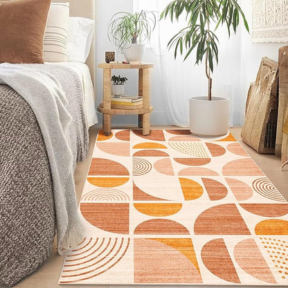 MUJOO Boho Rug Washable,3x5 Area Rugs for Bedroom Entryway Living Room Bedside,Small Throw Floor Carpet Non Slip Soft Indoor Modern Abstract Bohemian Orange