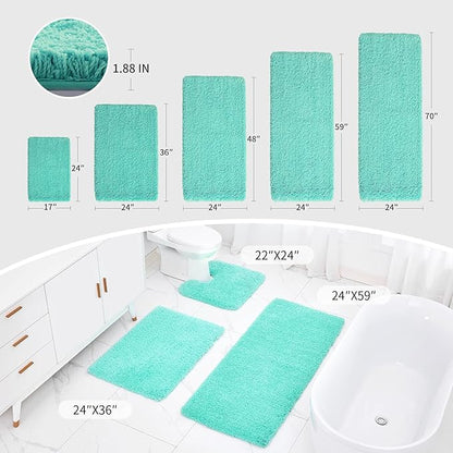 Bathroom Rug 20x32 Non Slip Fluffy Spa Blue Bath Mat for Bathroom Floor Washable Plush Luxury Bath Rug for Tub Soft Shaggy Absorbent Shower Sink Mat