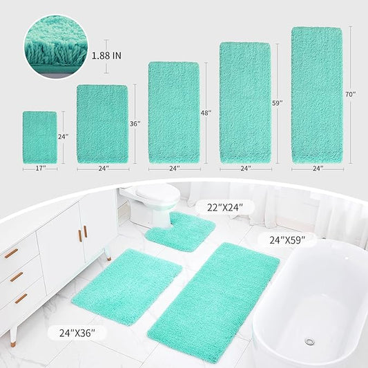 Bathroom Runner Rug 24x70 Spa Blue Non Slip Fluffy Long Bath Mat for Bathroom Floor Washable Plush Luxury Large Bath Rug for Tub Absorbent Runner Rug for Bedside
