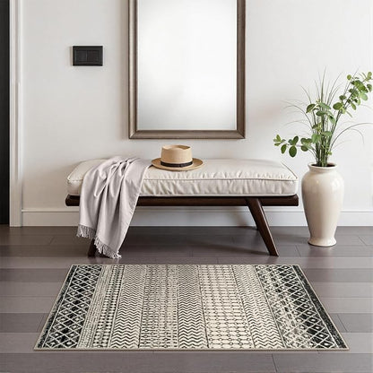 Moroccan Washable Rug for Entryway, 2x4 Black Distressed Non-Slip Door Mat Indoor Entrance, Soft Low-Pile Accent Rug Boho Area Rug for Bedroom Bathroom Kitchen