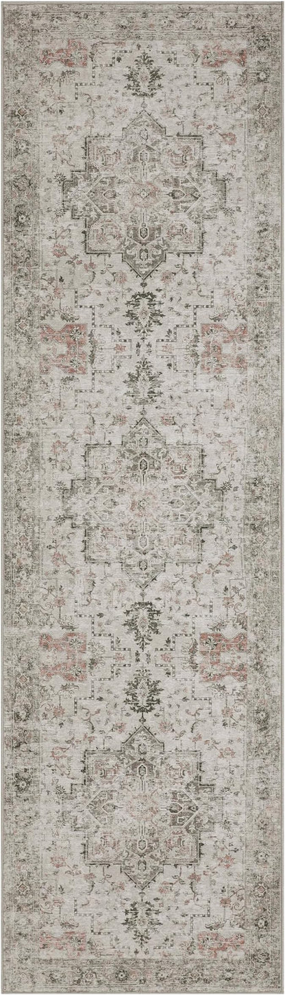 GENIMO Runner Rug 2'6"x5 Machine Washable Non Slip Vintage Hallway Runner Rug, Low Pile Lightweight Rugs for Indoor Entryway, Hallway, Kitchen and Corridor, Light Taupe Brown