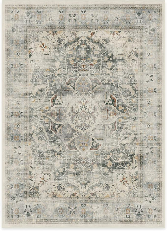 RUGGABLE Washable Vintage Area Rug – Sarrah Sage 5x7, Stain-Resistant, Non-Slip – Medium Machine Washable Rugs for Living Room, Bedroom, Hallway, Entryway & Office–with Standard Pad