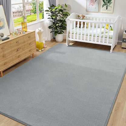 Amearea Large Modern Area Rugs for Bedroom Living Room, 8x10 Feet Grey Thickened Memory Foam Rug, Fluffy Indoor Washable Rugs Non Slip Minimalist Carpet for Boys Girls Dorm Nursery Room Decor