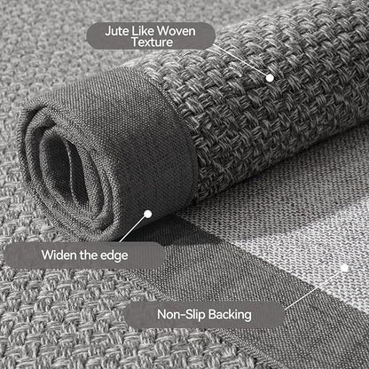 Front Door Mat 2'x3', Jute Like Non-Slip Indoor Mat Entrance, Woven Washable Doormat for Front Indoor Entryway, Grey