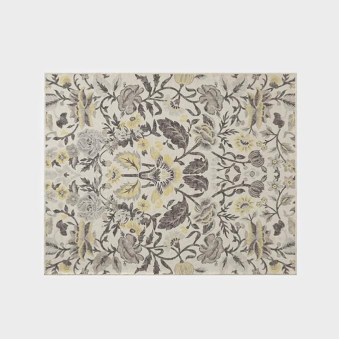 EVERGRACE Area Rugs for Living Room 8x10, Boho Floral Faux Wool Indoor Outdoor Rugs, Washable Rugs for Bedroom Dining Room Entryway Kitchen, Low Pile Floor Mat Carpet for Home Decor, Gray