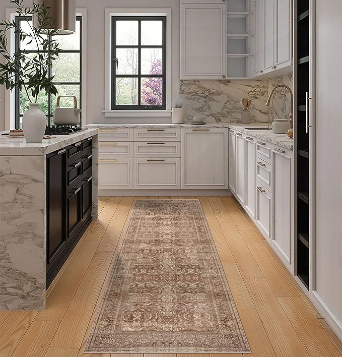 vivorug Runner Rug 2'x7' Vintage Washable Non-Slip Runners for Hallways Kitchen Entryway Laundry Room Carpet Hallway Runner Brown