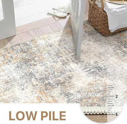 Bavni 6x9 Area Rugs Machine Washable Rug for Living Room, Modern Printed Rug Indoor Soft Area Rug for Bedroom Dining Room, Ultra-Thin Low Pile Carpet with Non Slip Rubber Backing, Beige Gray