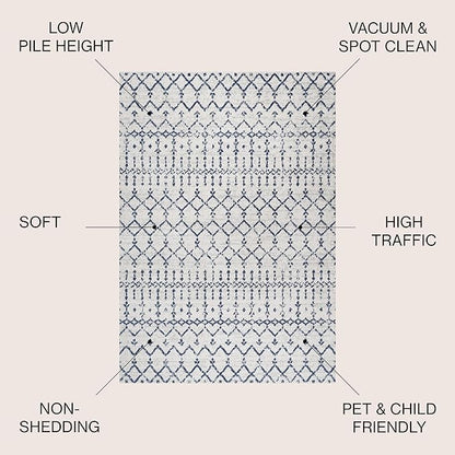 JONATHAN Y Boho Vintage Diamond Cream/Navy Indoor Area Rug 4X6 ft, Moroccan Hype for Living Room, Bedroom, Kitchen, Office, Easy-Cleaning, High Traffic, Pet-Friendly, Non-Shedding (MOH101F-4)