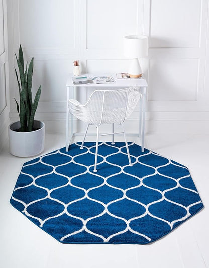 Rugs.com Lattice Frieze Collection Rug – 5' Octagon Navy Blue Medium Rug Perfect for Living Rooms, Kitchens, Entryways