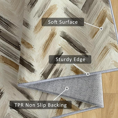 Washable 2x3 Chevron Small Rug Entryway, Modern Abstract Art Design Indoor Door Mat for Bedroom Entrance, Chevron Home Decor, Low Pile, Non Slip, Kids & Pet Friendly (N4186)
