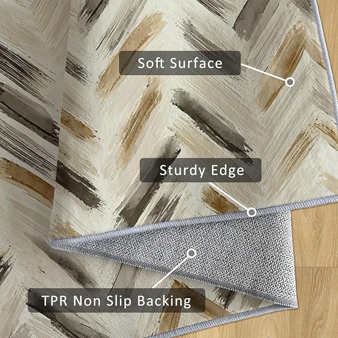 Washable 3x4 Chevron Rug Living Room, Modern Abstract Art Design Area Rugs for Bedroom, Chevron Home Decor Carpet, Low Pile, Non Slip, Kids & Pet Friendly (N4187)