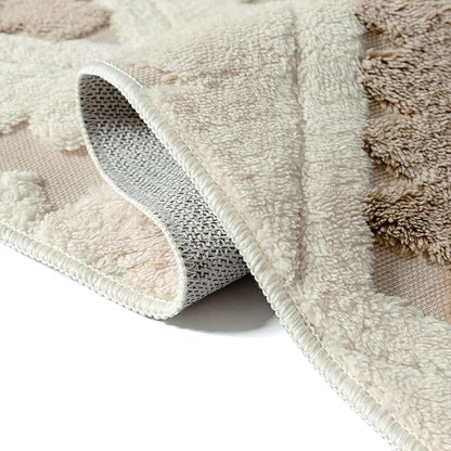 Ivory Brown 5x7 Area Rug Washable Living Room Moroccan Shag Carpet Non Slip Soft Neutral Boho Plush Pile Large Throw Rug for Kitchen Office Dining Room Bedroom Laundry