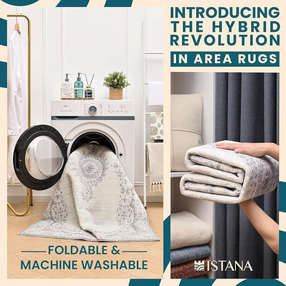 Istana Hallway Runner Rug 2.5x8 – Grey/White Cream Entryway Rug -Silk's Soft Touch Runners for Hallways - Stylish Kitchen Runner Rug Non Slip