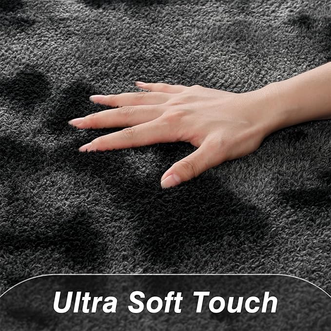 Area Rugs for Living Room Bedroom, 4 x 6 Ft Non-Slip Tie-Dyed Modern Area Rug, Soft Thickened Memory Foam Rug, Comfy Minimalist Indoor Carpet for Boys Girls Room Nursery Dorm Home Decor, Dark Grey