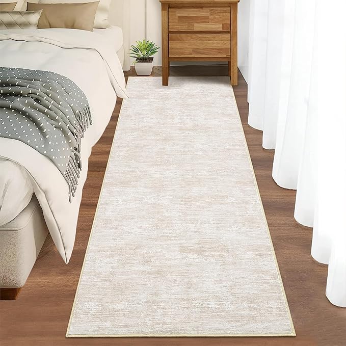RUGSREAL Hallway Runner Rug 2.5x10 Long Kitchen Rug with Rubber Backing Low Pile Stain Resistant Entryway Carpet Washable Modern Solid Color Runner for Living Room Bedroom, Beige