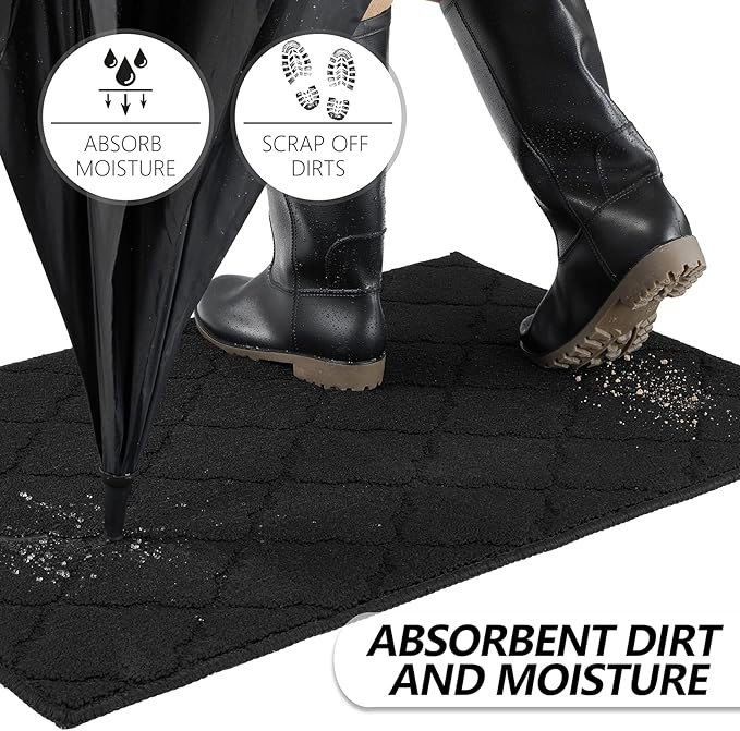 Timo Entryway Rug, Door Mats Indoor 32"x40" Absorbent Rubber Backing Non Slip Indoor Doormat, Machine Washable Resist Dirt Low Profile Front Door Mat, Front Door Rugs for Muddy Wet Shoes, Black