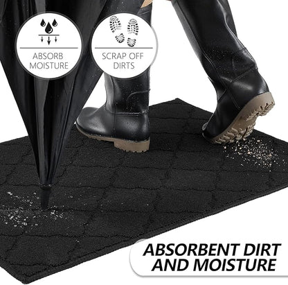 Timo Entryway Rug, Door Mats Indoor 32"x40" Absorbent Rubber Backing Non Slip Indoor Doormat, Machine Washable Resist Dirt Low Profile Front Door Mat, Front Door Rugs for Muddy Wet Shoes, Black