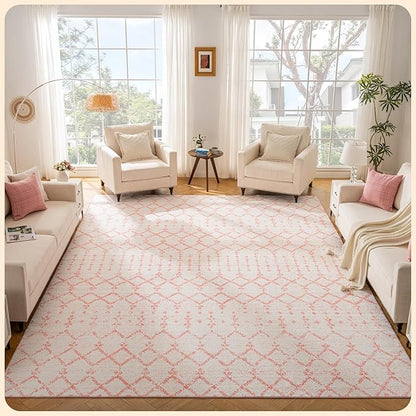 Istana Living Room Rug 10x14 - Pink 10 x 14 Area Rug - Foldable Machine Washable Area Rugs 10x14 - Stylish 10x14 Area Rugs Boho - Stain Resistant Washable Rug 10x14