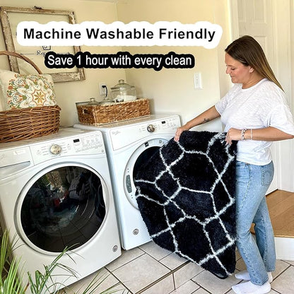 ONASAR 6x9 Area Rugs for Living Room Bedroom, Washable Large Fluffy Black and White Throw Rug, Geometric Soft Plush Shaggy Floor Carpet for Nursery Kids Girls Boys Teen Dorm Home Decor Aesthetic