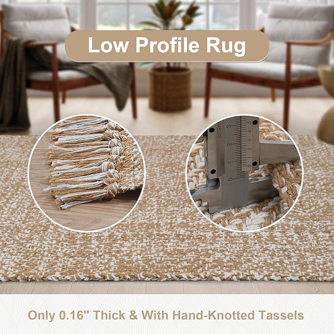 Collive Boho Runners for Hallways 2x7 ft, Washable Kitchen Runner Rug Low-Profile Neutral Indoor Entryway Rug, Tan/Cream Braided Cotton Floor Carpet for Laundry Room Bedroom Doorway