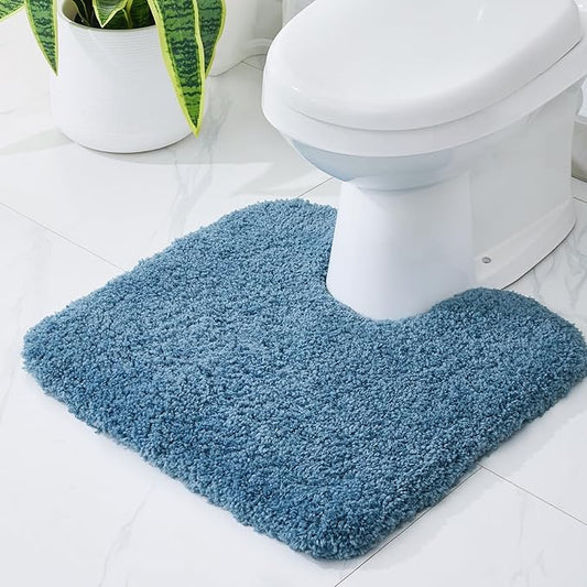 Blue Toilet Rug 22x24 Non Slip Fluffy Toilet Floor Mat U Shaped Washable Bathroom Contour Rug for Toilet Absorbent Thick Toilet Carpet