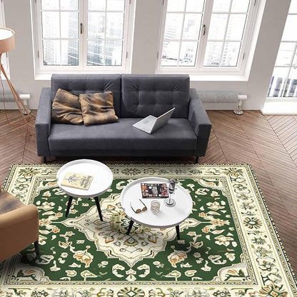 Green Bohemian Rectangular Area Rugs for Living Room Bedroom 3 x 5 ft Vintage Farmhouse Floral Pattern Non-Shedding Soft Low Pile Rug Non Slip Washable Rug for Nursery Entryway Playroom