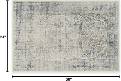 RUGGABLE Washable Vintage Area Rug – Kamran Blue Quartz 2x3, Stain-Resistant, Non-Slip – Small Machine Washable Rugs for Living Room, Bedroom, Hallway, Entryway & Bathroom–with Cushioned Pad