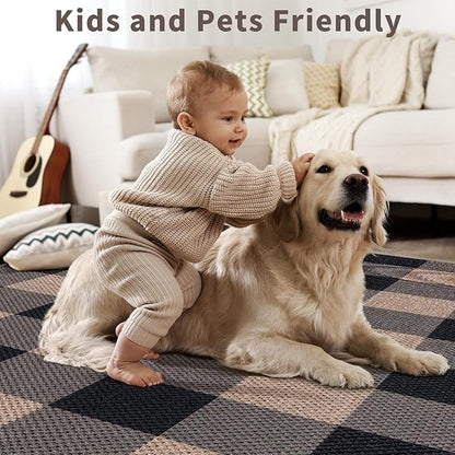 Tangsoo Checkered Easy Jute Rug,3x5 Washable Area Rug for Bedroom,Non-Slip Black Brown Indoor Outdoor Rug Modern Farmhouse Low Pile Carpet for Bedroom Patio Backyard Entryway
