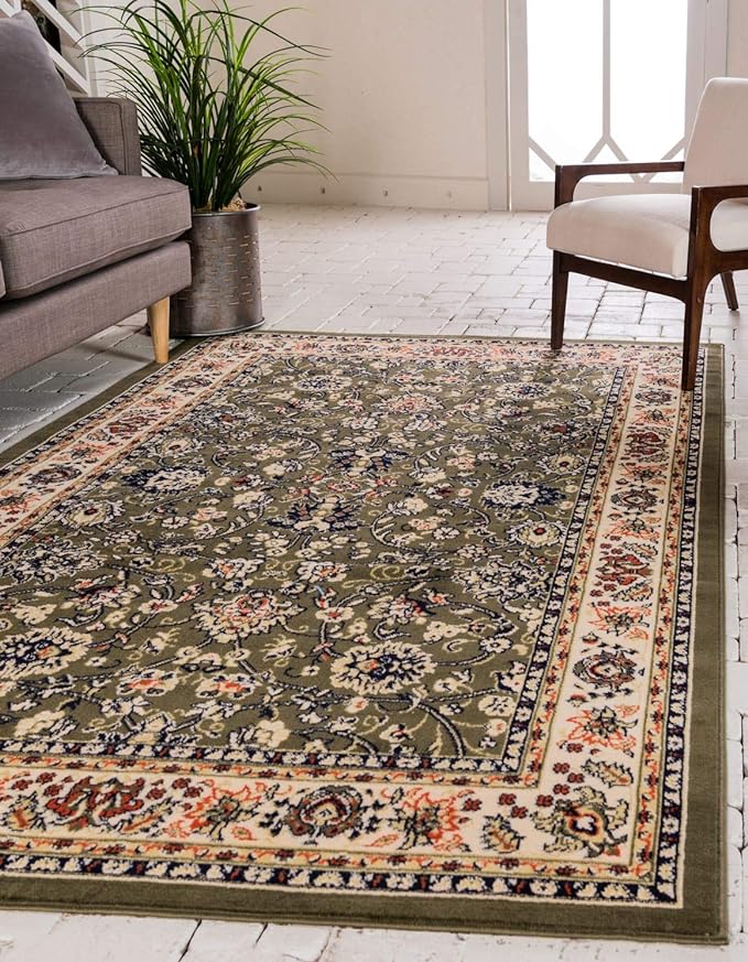 Unique Loom Sialk Hill Collection Area Rug - Washington (9' x 12' Rectangle Green/Hunter Green)