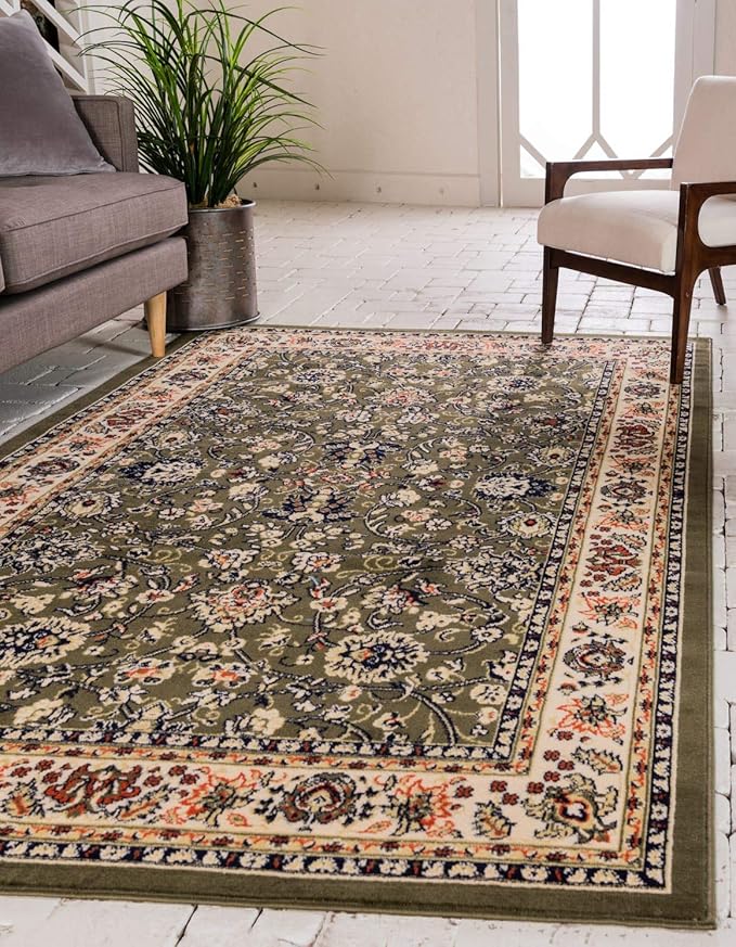 Unique Loom Sialk Hill Collection Area Rug - Washington (5' 3" x 8' Rectangle Green/Hunter Green)